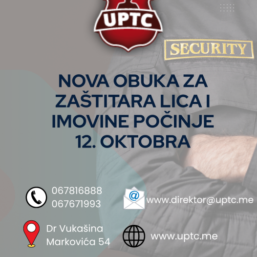 NOVA OBUKA ZA ZANIMANJE ZAŠTITAR/KA LICA I IMOVINE 12. OKTOBRA.